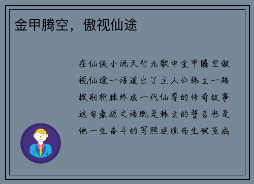 金甲腾空，傲视仙途